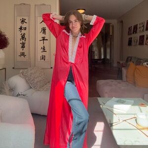 Vintage Red Lace-Accented Cape or Robe